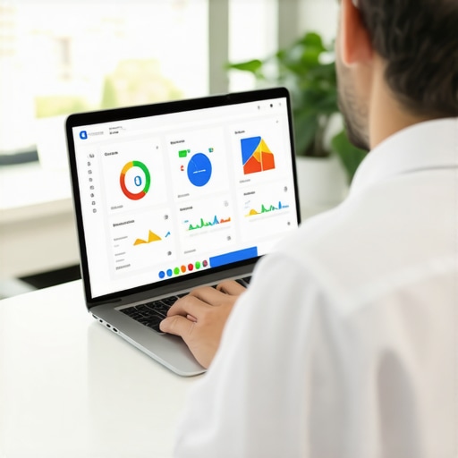 Data Analysis for Google Business Profile Optimization Expert analyzing GBP insights on a laptop with charts.
