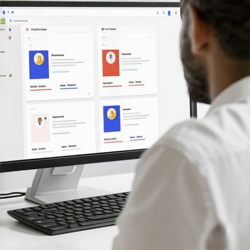Expert Analyzing GBP Data SEO specialist reviewing GBP profile metrics on a monitor.