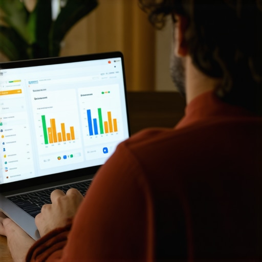 Business owner analyzing Google Business Profile on laptop with charts