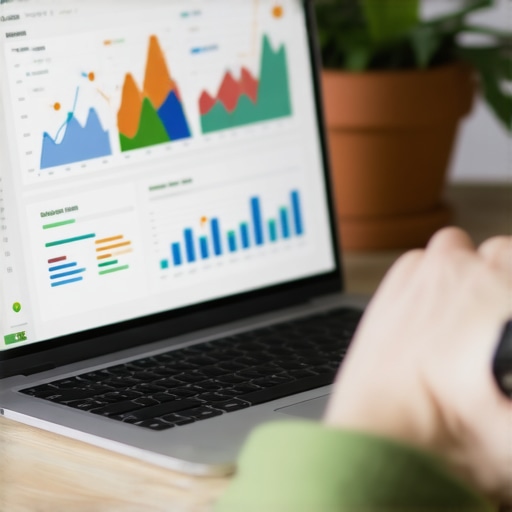 Business owner reviewing optimized Google Business Profile with growth charts.