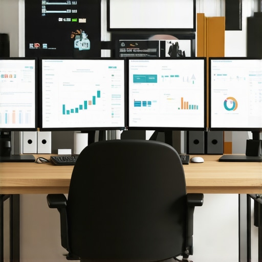 A modern desk setup showcasing SEO and reputation management tools on computer screens.