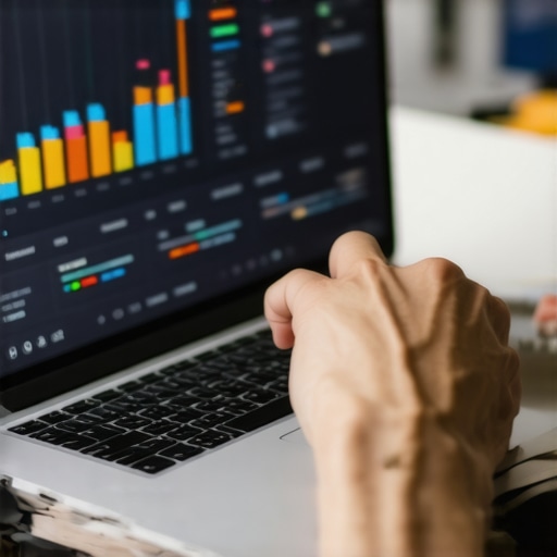 Digital SEO Dashboard Analysis Person reviewing local SEO analytics on a computer screen.