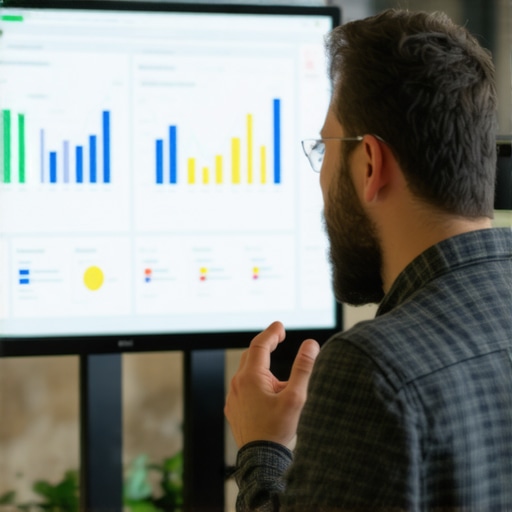 Business owner analyzing Google Business Profile analytics on a computer screen.