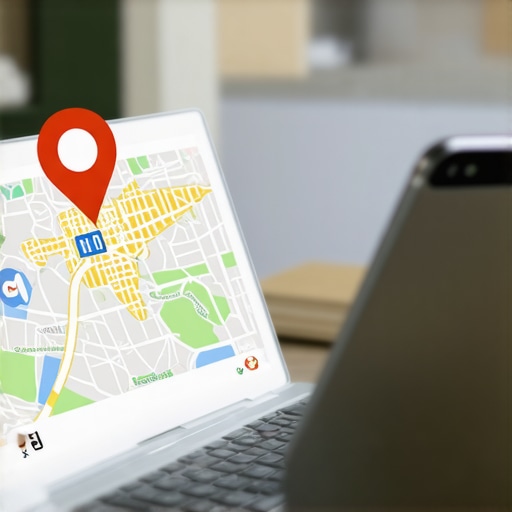 Business owner reporting fake map pins using a laptop and smartphone to restore local listing