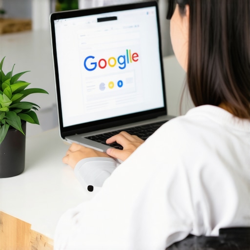 Person working with SEO software tools on laptop in workspace.