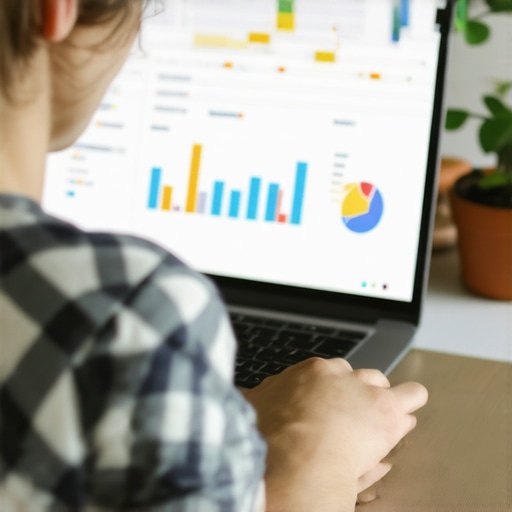 Using Tools to Protect GBP Person analyzing SEO dashboard on laptop for GBP management.