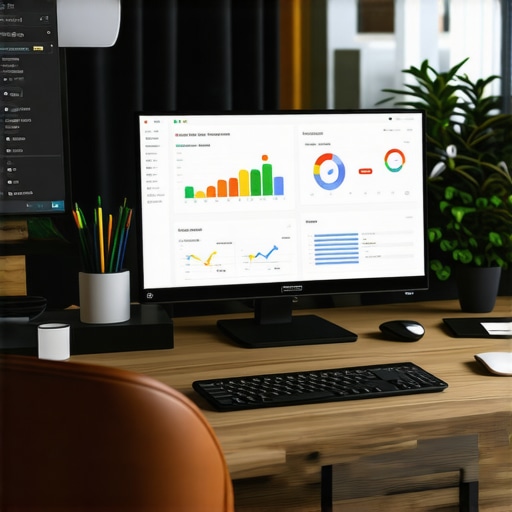 SEO Tools for GBP Maintenance A workspace with SEO analytics tools and charts demonstrating local SEO monitoring.