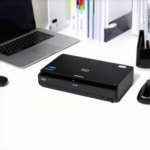 A workspace setup for managing and verifying Google Business Profiles with scanning and digital tools.