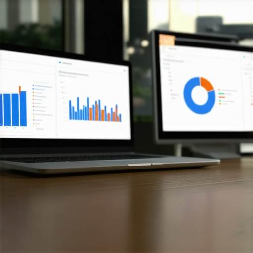 A workspace with SEO software and charts monitoring local search rankings