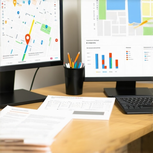 Essential Tools for GBP Maintenance Workspace with GPS and documentation tools for Google Business Profile management.