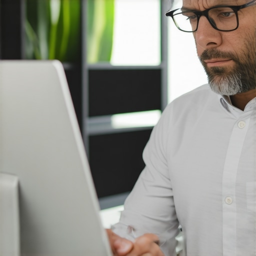 Business owner examining official documents on the computer for Google profile verification.